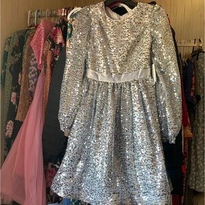 Kensie Girl Silver Sequin Long Sleeve Party Dress
